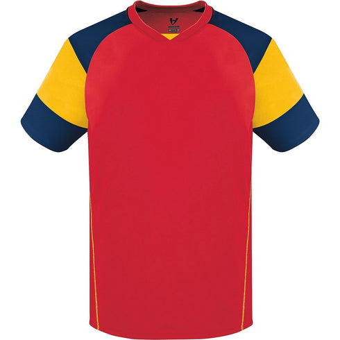 Russell Athletic Youth Mundo Jersey (322861-C), Color 'Scarlet/Athletic Gold/Navy'